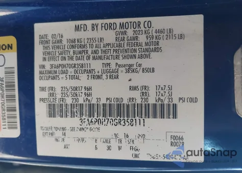 2016 Ford Fusion Se from USA, damaged, VIN 3FA6P0H70GR358111